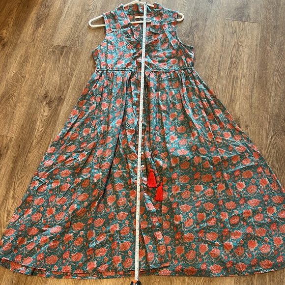 Turquoise Vines Amelia Sleeveless Shirt Dress with Cinch Waist Size Mediumm - Picture 13 of 13